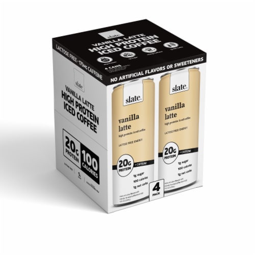 Slate Vanilla Latte High Protein Iced Coffee 11oz 4pk Perspective: front