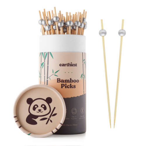 Silver Pearl Bamboo Cocktail Picks Food Appetizer Toothpicks – 6" Toothpicks (100 Pack) Perspective: front