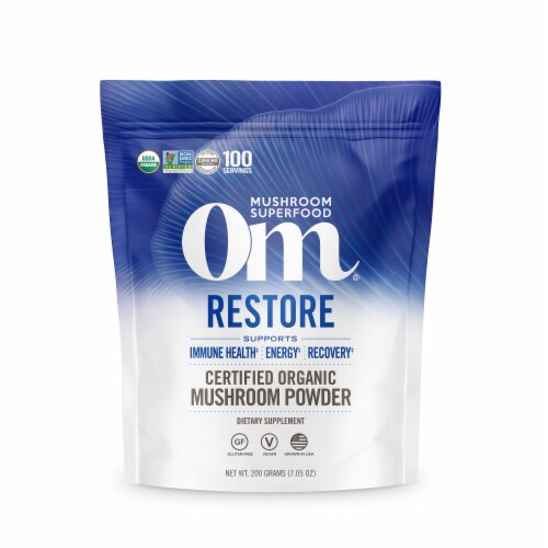 Om Mushroom® Restore Organic Superfood Mushroom Powder Perspective: front