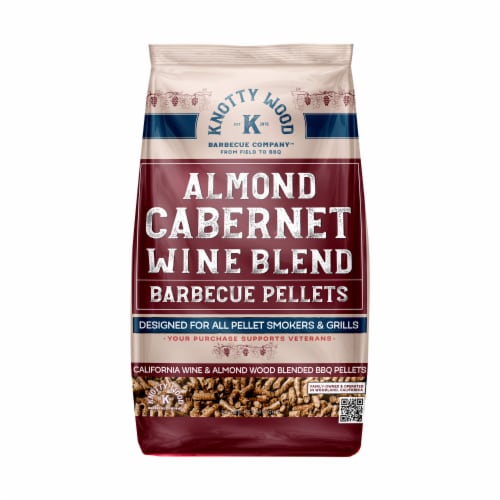 Almond Cabernet Cooking Pellets Red Wine Oak Blend Natural Knotty Wood 20lb Bag Perspective: front