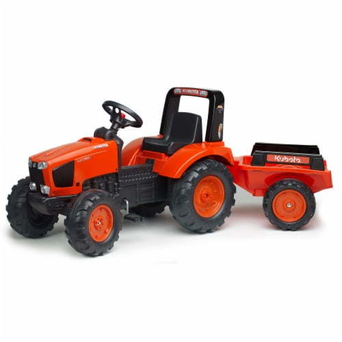 Trator a pedais Kubota M135GX com pa, excavadeira e reboque basculante