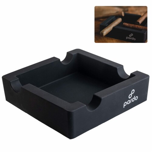 PARDO Black Cigar Ashtray, Unbreakable Silicone, 1 Pack, 4xCigar Holder Perspective: front