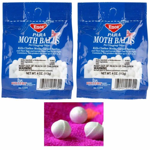 2 Bags Moth Balls Kills Clothes Moths Carpet Beetles Fresh Linen Scent 4 oz Each Perspective: front