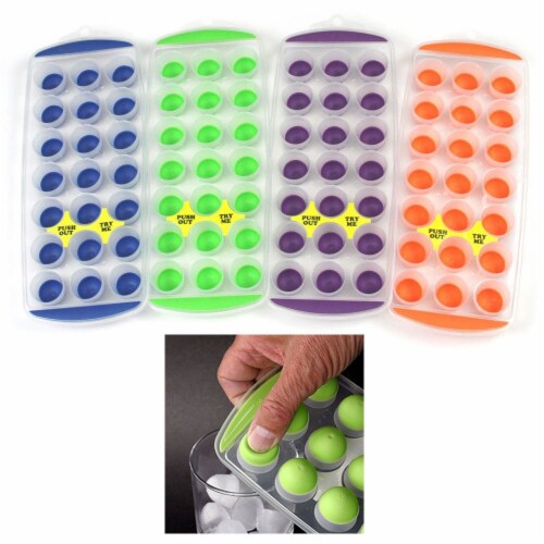 4 Push Out Ice Cube Trays Easy Pop Out Round Cubes Flexible Silicone Bottom  Tray, 1 - Kroger