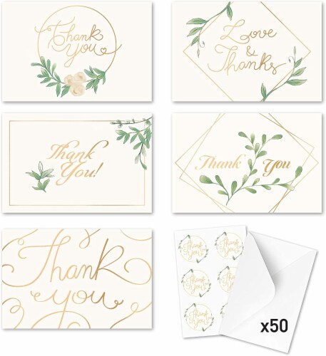 Rileys & Co Thank You Wedding Cards, Gold Foil with Stickers & Envelopes, 50 Pieces Perspective: front