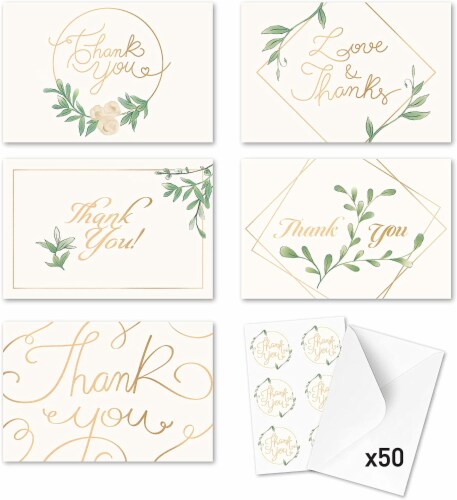 Rileys & Co Thank You Wedding Cards, Gold Foil with Stickers & Envelopes,  50 Pieces, 1 - Kroger