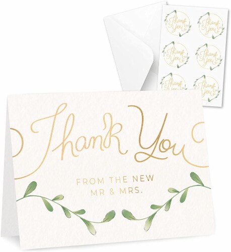 Thank You Wedding Cards with Envelopes & Stickers, 100 Bulk Pack