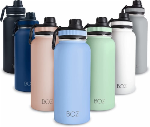 BOZ Stainless Steel Water Bottle XL (1 L / 32oz) Wide Mouth (Light Blue) Perspective: front