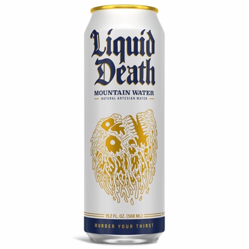Liquid Death, Still Mountain Water, Real Mountain Source Perspective: front