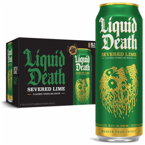 Liquid Death, Severed Lime, Lime-Flavored Sparkling Water Perspective: front