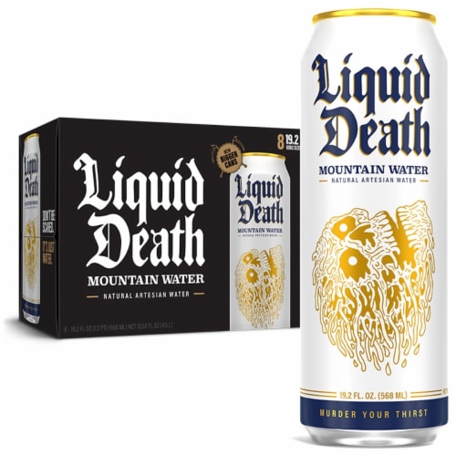 Liquid Death, Still Mountain Water, Real Mountain Source Perspective: front
