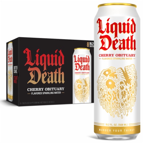 Liquid Death 100% Naturally Flavored Cherry Obituary Sparkling Mountain Water