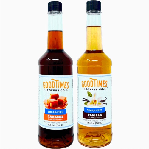 Sugar Free Vanilla and Caramel Syrup Variety Pack - Natural Flavor, Vegan, Gluten-Free Perspective: front