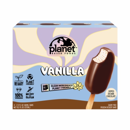 Planet Based Foods Dark Chocolate Dipped Vanilla Frozen Dessert Bars Perspective: front