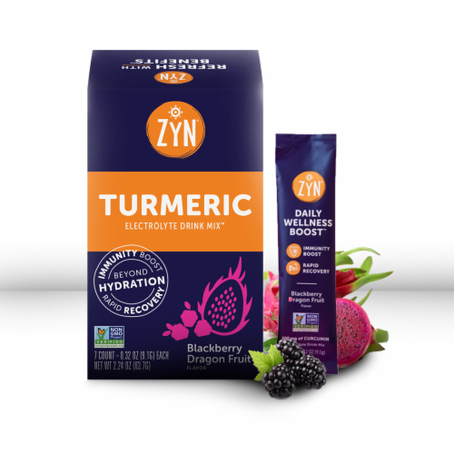 ZYN Turmeric Electrolyte Drink Mix - Blackberry Dragonfruit - 7 ct Perspective: front
