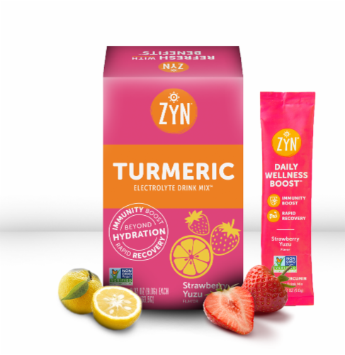 ZYN Turmeric Electrolyte Drink Mix - Strawberry Yuzu - 7 ct Perspective: front