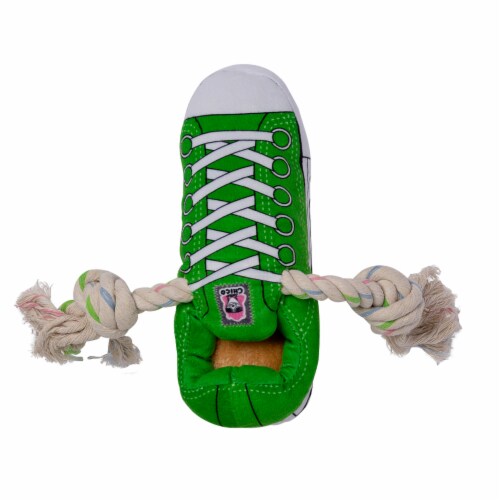 JoJo Modern Pets Squeaking Comfort Plush Sneaker Dog Chew Toy - Green Perspective: front