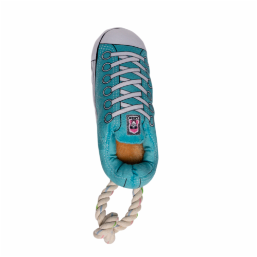 JoJo Modern Pets Squeaking Comfort Plush Sneaker Dog Chew Toy - Blue Perspective: front