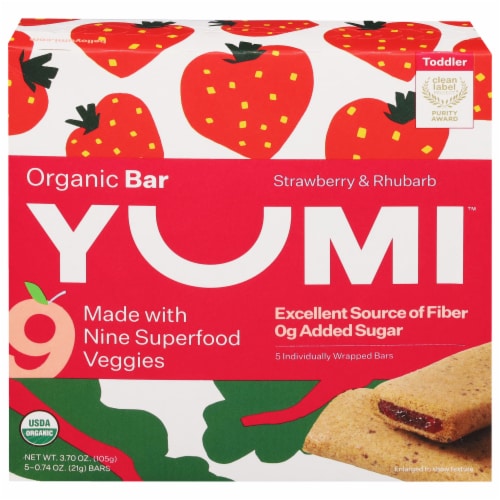 YUMI™ Strawberry Rhubarb Organic Toddler Snack Bars Perspective: front