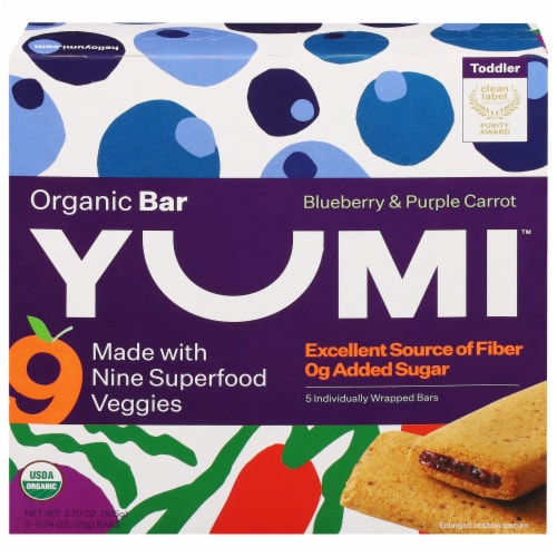 YUMI™ Organic Blueberry & Purple Carrot Toddler Snack Bars Perspective: front