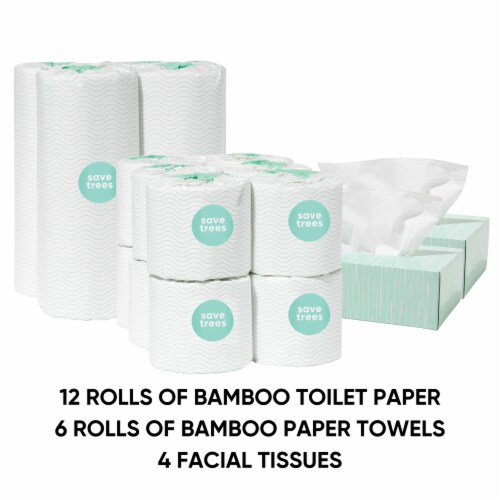 Cloud Paper 12 Bamboo Toilet Paper, 3 Paper Towel, and 2 Facial Tissue Bundle Perspective: front