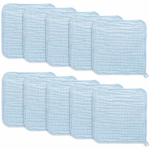 Baby Washcloths, Muslin Cotton Baby Towels, Large 10”x10” (Sky