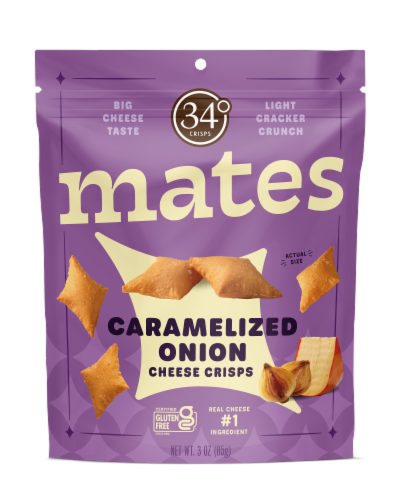 34 Degrees Mates Carmelized Onion Cheese Crisps Perspective: front