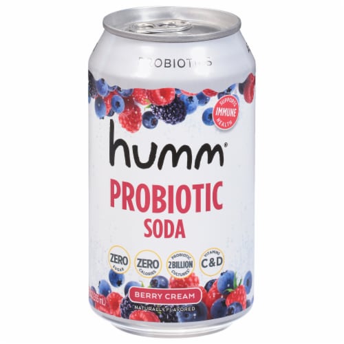 Humm Kombucha® Berry Cream Probiotic Soda Perspective: front
