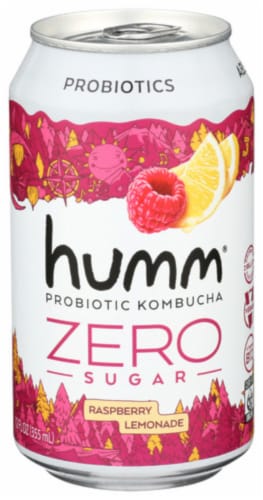 Humm® Zero Sugar Raspberry Lemonade Probiotic Kombucha Perspective: front