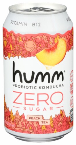 Humm® Zero Sugar Peach Lemonade Probiotic Kombucha Perspective: front