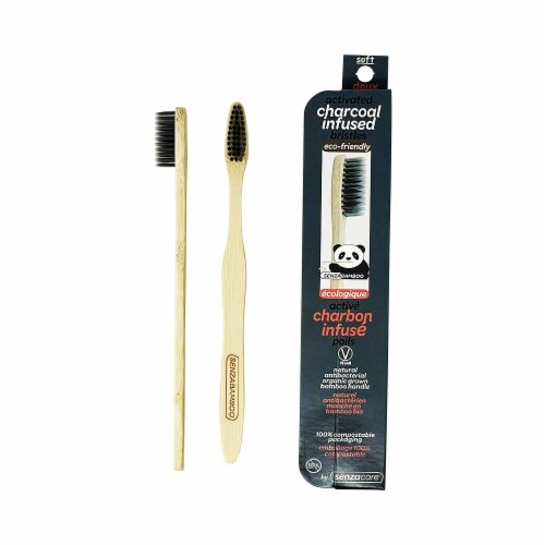 Senzacare Activated Charcoal Infused Slim Tip Soft Bamboo Toothbrush Perspective: front