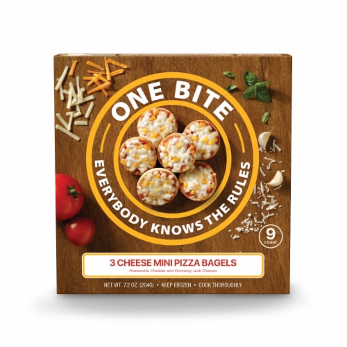 One Bite Cheese Mini Pizza Bagels Perspective: front