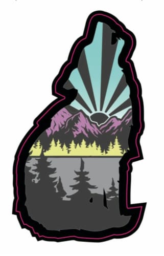Colorado Mountain Wolf Sky Blue Range Sticker Perspective: front