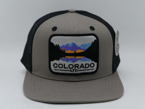 Colorado Limited Taupe Maroon Bells Trucker Hat Perspective: front