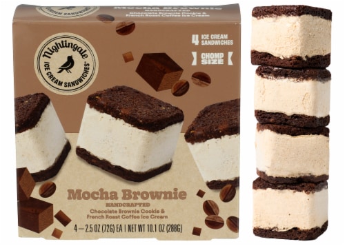 Nightingale Ice Cream Sandwiches® Mocha Brownie Chomp Size Ice Cream Sandwiches Perspective: front