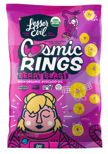 Lesser Evil® Berry Blast! Organic Air-Puffed Corn Rings Perspective: front