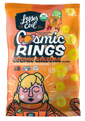 Lesser Evil® Cosmic Cheddar Organic Air-Puffed Corn Rings Perspective: front