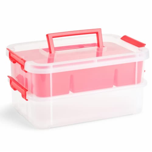 Bins  Things 2 Trays Red Stackable Storage Container Organizer Perspective: front