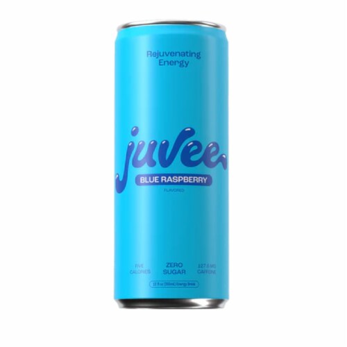 Juvee Blue Raspberry Rejuvenating Energy Drink Can Perspective: front