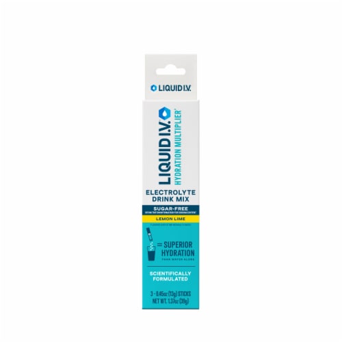 Liquid I.V. 3ct Sugar Free Lemon Lime Elcotrolyte Drink Mix Perspective: front