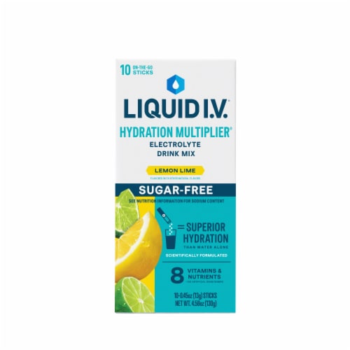 Liquid IV Sugar Free Lemon Lime Hydration Multiplier® Electrolyte Drink Mix Perspective: front