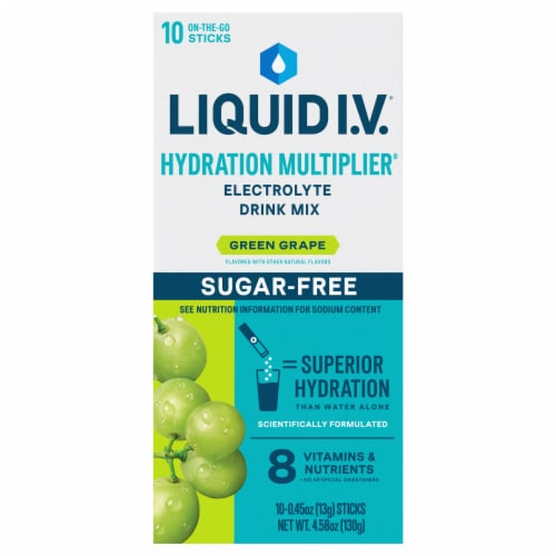Liquid IV Sugar Free Green Grape Hydration Multiplier Electrolyte Drink Mix Perspective: front