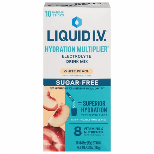 Liquid IV® Sugar-Free White Peach Hydration Multiplier® Electrolyte Drink Mix Packets Perspective: front