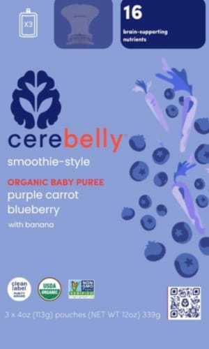 Cerebelly Stage 3 Organic Purple Carrot Blueberry Banana Smoothie Multipack Perspective: front