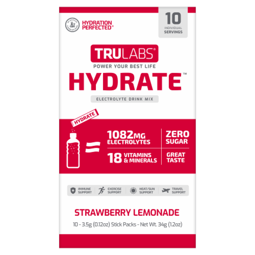TruLabs® Hydrate™ Strawberry Lemonade Electrolyte Drink Mix Perspective: front