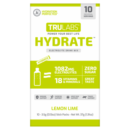 Trulabs® Hydrate™ Lemon Lime Electrolyte Drink Mix Perspective: front