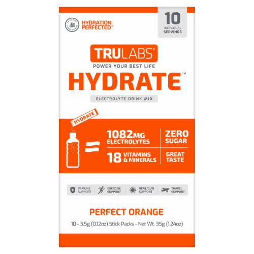 TruLabs® Hydrate™ Perfect Orange Electrolyte Drink Mix Perspective: front