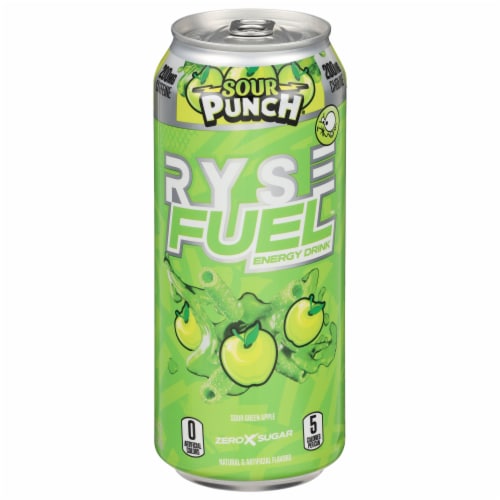 RYSE Fuel™ Zero Sugar Sour Punch® Green Apple Energy Drink Can Perspective: front