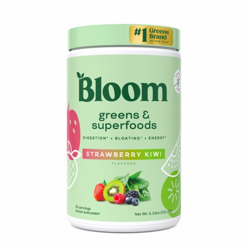 Bloom Greens & Superfoods Strawberry Kiwi Dietary Supplement Perspective: front