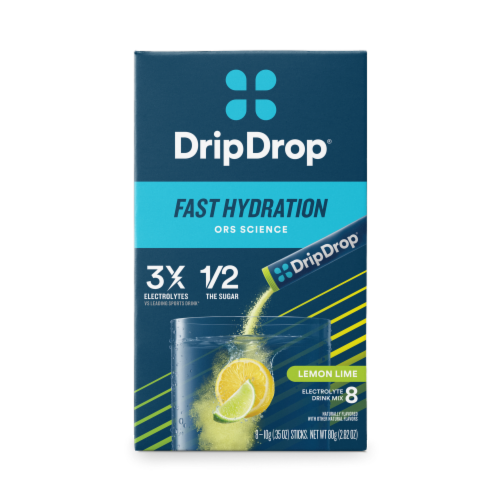 Drip Drop® Lemon Lime Fast Hydration Electrolyte Drink Mix Perspective: front